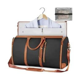 Custom Letters Fashion Women PU Leather Garment Bag Large Capacity Foldable Duffle Suit Casual Versatile Travel Luggage Bags 240419