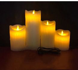 USB Rechargeable Flickering Paraffin Candle Pillar Tear Remote control w/timer Moving wick Dripping wax f/Home 240417