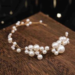 Wedding Hair Jewellery Bridal Sweet Headband Headpieces Banquet Pearls Headdress Simple Chain Hair Vine For Banquet Wedding Masquerade Hair Jewellery d240425