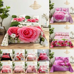 sets Pink Floral Bed Sheet Set Pillowcase Bedding Linens Cover Flower Queen King Double Twin Full Single Size for Bedroom Home Soft