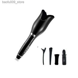 Curling Irons Rose shaped multifunctional LCD curling iron professional styling tool automatic rotating ceramic curler Q240425