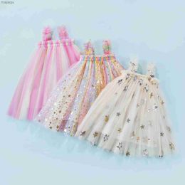 Girl's Dresses 0-5Y Baby Girls Summer Dress 2023 New Kids Sleeveless Sequin Star Tulle Tutu Dress Party Princess Girls ClothesL2404