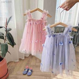 Girl's Dresses 2024 New Summer Baby Girl Dress 3D Butterfly Tulle Tutu Princess Dress Birthday Party Strap Dress for Toddler Kids Clothes 1-5Y d240425