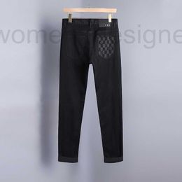 Men's Jeans Designer 2024 High end Luxury Print Hot Diamond Pure Black Slim Fit Small Feet Casual Fashion Versatile Trendy Brand Pants 14SY