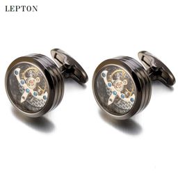 High quality Movement Tourbillon Cufflinks For Mens Wedding Groom Mechanical Watch Steampunk Gear Cufflinks Relojes Gemelos CJ19118769335