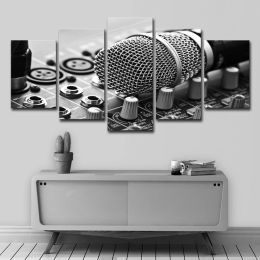 5 Piece Vintage Microphone HD Pictures Canvas Painting Wall Art Rock and Roll Posters for Music Classroom Wall Decoration Unframe