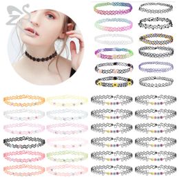 Necklaces ZS 12pcs/set Mixed Color Tattoo Chocker Necklace for Women Girls Vintage Stretch Elastic Chain Necklace Gothic Punk Necklaces