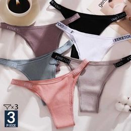 Briefs Panties 3PCS/Set Cotton Panties Briefs Women Underpants Female Sexy Panties Thong Womens Pantys Underwear Solid Colour Intimate Lingerie Y240425