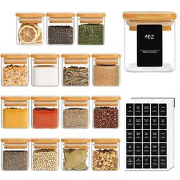 Food Savers Storage Containers 4-ounce glass spice jar with bamboo lid Airlight Square container label air-conditioned Flavour for salt sugar H240425