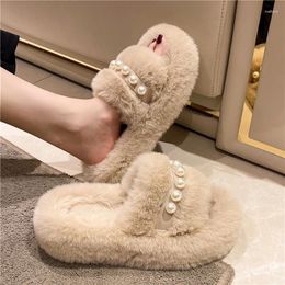 Slippers Autumn And Winter 2024 Pearl Wool Cotton For Women To Wear Thick Bottom Net Red Indoor Comfortable Women's Shoes