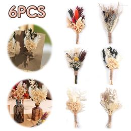 Decorative Flowers Mini Natural Dried Bouquet Groom Boutonniere Bridal Corsage Pampas Grass 6pc Bohemian-inspired Wedding Decor