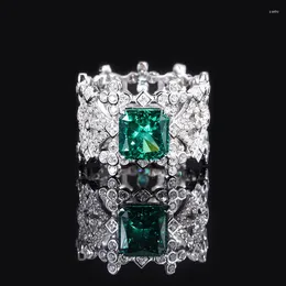 Cluster Rings Elegant 7.7 7.7mm Blue Purple Green Square High Carbon Diamond S925 Sterling Silver Ring For Women Luxury Jewellery Anniversary