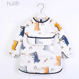 Rompers Baby Kids Toddler Long Sleeve Scarf Waterproof Art Smock Feeding Bib Apron Pocket Infant Boys Girls Burp Cloth Bandana Bibs d240425