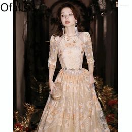 Party Dresses Ofallsis Champagne Coloured Embroidery Evening Dress 2024 Spring Light Luxury High End Banquet Temperament