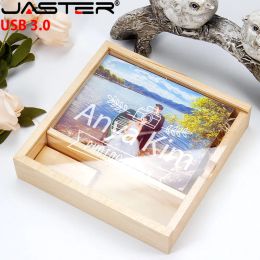 Drives JASTER Wooden Box USB Flash Drives 128GB Creative Photography Wedding Gift 3.0 Memory Stick 64GB Laser Engraving Pen Drive 32G