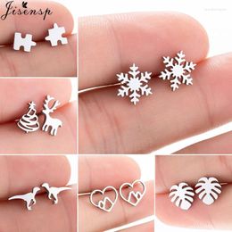 Stud Earrings Fashion Cute Snowflake For Women Minimalist Leaf Puzzle Dinosaur Deer Earings Stainless Steel Christmas Jewellery