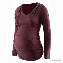 Maternity Dresses Women Maternity Hoodies Striped Print Long Sleeve V-neck Hoodie Sweatshirts Top Mom Pregnant Nursing Autumn And Winter Clothes