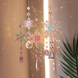 Decorative Figurines Colourful Snowflake Suncatcher Crystal Hanging Pendant Wind Chimes Chain For Tree Decoration Kids Room