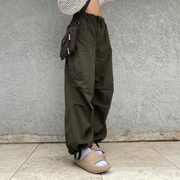 Women's Pants Women Madison Beer Baggy Low Waist Parachute Cargo Wide Leg Sweatpants Drawstring Hippie Joggers Khaki Black Trousers