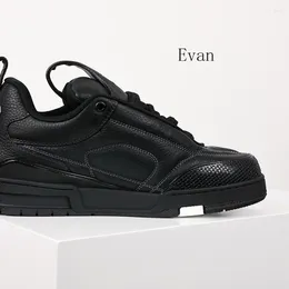 Casual Shoes High Quality Men's Fashion Embossed Breathable Leather Mesh Platform Sneakers Classic Black Cool Flat Travelling