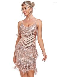 Stage Wear Adult Women Sling Backless Sequin Tassel Dress Sleeveless Party Club Dancewear Latin Skirt Rumba Ballroom Cha Mini