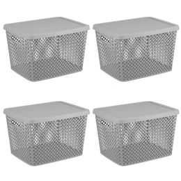 Mainstays Extra Large Decorative Plastic Storage Basket wLid Grey 240420