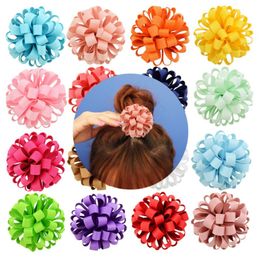 Children Flower Hair Bow Clip Loopy Ribbon ball Colour mixed Loop Ball for Girls Baby child hair accessories HD8132476579