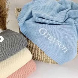 Blankets Swaddling Personalised Name Knit Baby Blanket Vintage Swaddle Solid Colour Cotton Knitted Custom Baby Blanket for Newborn Nap