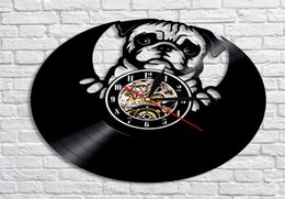 1Piece Lovely Pug Dog Silhouette Record LED Wall Clock Modern Design Animal Puppy Clock Creative Nursery Wall Art Decor2461380