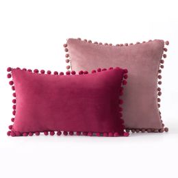 Pillow Inyahome Decorative Soft Velvet Throw Pillow Covers Solid Plain Large Sofa Cushion Case Big House Pom pom Cosy Pillowcase