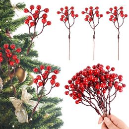 Decorative Flowers 5pcs Christmas Artificial Berries Branch Red Holly Berry Plants Tree Decorations Home Wedding Xmas DIY Wreath Crafts