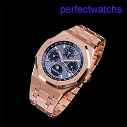 Lastest AP Wrist Watch Royal Oak 26574OR Blue Plate Automatic Machinery Mens 41mm Gauge 18k Rose Gold Timepiece