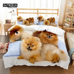 sets Puppy Lovers 3D Dog Duvet Cover Set, Fashion Bedding Set, Soft Comfortable Breathable Duvet Cover, For Bedroom Guest Room Decor