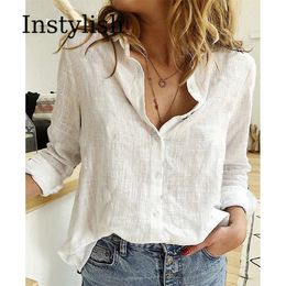 Elegant Cotton Linen Shirts Women Casual Solid Button Lapel Blouses Shirts Autumn Winter Long Sleeve Loose Tops Tunic Blusas 240424