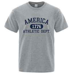 America 1776 Athletic Dept Letter Tshirt Man Fashion Tee Clothes Summer Luxury TShirt Hip Hop Breathable Cotton 240409