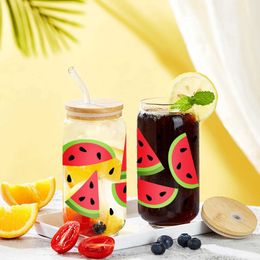 Tumblers 3d Print Watermelon 16oz Glass Cup Mason Can Water Bottles With Bamboo Lid Straw Libbey Summer Coffee Soda H240425