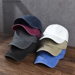 Ball Caps Cotton baseball cap laundry cloth mens snap on cap vintage hip-hop fit cap solid Colour dad bone skeleton cap Q240425