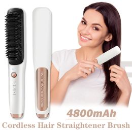 Brushes 4800mAh Cordless Hair Straightener Brush Electric Hair Smoothing Brush Beard Straightener for Men Rechargeable Heating Comb