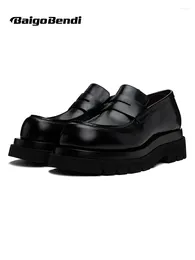 Casual Shoes High-end Men's Genuine Leather Slip On Heightening Derby 6cm Heels Leisure Man Trendy Oxfords Four Seasons Flatforms