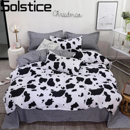 Solstice Bedding Set Duvet Cover Pillowcase Bed Flat Sheet Black And White Cow Pattern Printing Quilt Linens Queen 240425