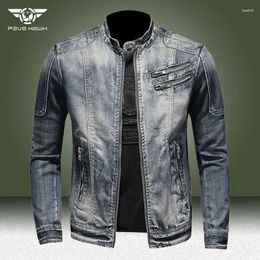 Men's Jackets Military Denim Jacket Men Spring Autumn Motorcycle Slim Fit Cowboy Mens Vintage Wash Oblique Zipper Jean Coats Size 4XL