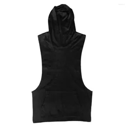 Men's Tank Tops Sports Hooded Vest Sleeveless With Deep Armpit Big Patch Pocket For Training Jogging Men Cotton