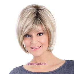 Wigs women human hair New white womens short headband wig with gradient golden polka bob