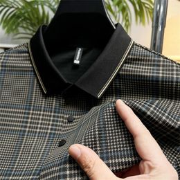 Men's Polos High Quality Ice Silk Polo Shirt 2024Summer Lapel Stripe Short Sleeve T-Shirt Korea No Iron Traceless Casual Menswear