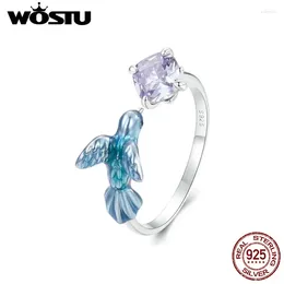Cluster Rings WOSTU Open Ring 925 Sterling Silver Kingfisher Flower For Women Girl Party Birthday Gift Fine Jewellery FNR540-E