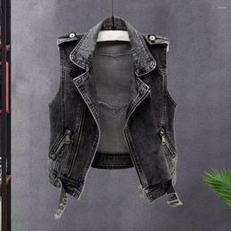 Women's Vests Women Denim Vest Lightweight Vintage With Zipper Pockets For Hop Streetwear Waistcoat Plus Size