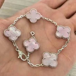 2024 Van Clover Platinum Bracelet New Double-sided Four-leaf Five Flowers Women Titanium Steel Hand Jewelry Luxury Gifts for Girlfriends Hniq 1IZS