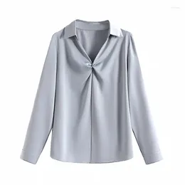 Women's Blouses Satin White Shirt Women OL Interview Office Lady Silk Fashion Woman Blouse 2024 Autumn Clothing V-neck Ladies Tops