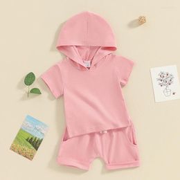 Clothing Sets Toddler Baby Girl Summer Outfit Solid Colour Hooded Short Sleeve T-Shirts Elastic Waist Shorts 2Pcs Clothes Set