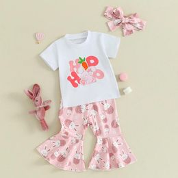 Clothing Sets Baby Girl 3Pcs Easter Outfits Short Sleeve Chick Print Tops Flare Pants Headband Set Toddler Clothes